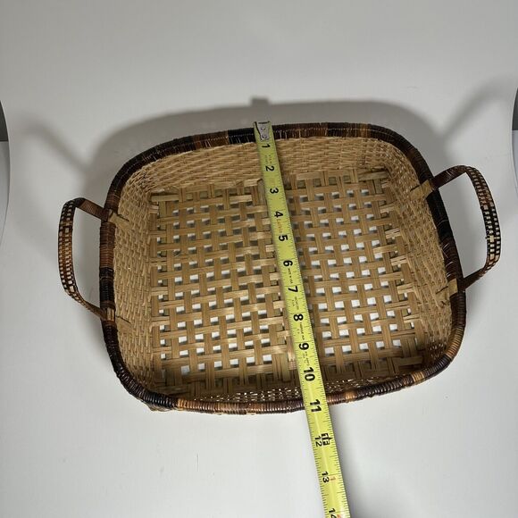 Vintage Hand Woven Tobacco Basket - Bamboo Storage Rectangle With Handles - Picture 7 of 7